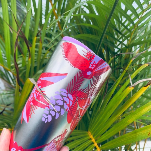 Starbucks New Holiday Ceramic Cup Silver & Red Holly Pinecone Hot Tumbler New - Picture 5 of 12